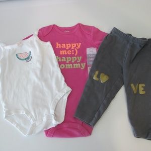 Bundle of 3 Toddler Girl's Carter's Onesies Outfit Size 12 months GUC